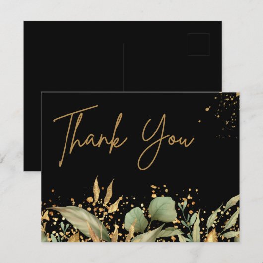 Gold Green Waterverf Black Hartelijk dank. Briefkaart (Voorkant / Achterkant)