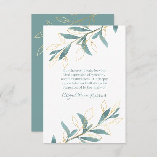 Gold Green Waterverf Floral bedankt Bereavement (Voorkant / Achterkant)