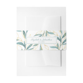 Gold Green Waterverf Floral Wedding Uitnodigingen Wikkel