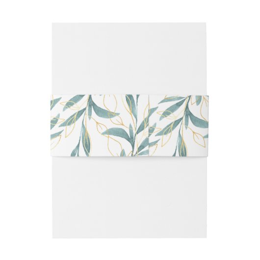 Gold Green Waterverf Floral Wedding Uitnodigingen Wikkel (Achterkant Voorbeeld)