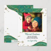 Gold Green Waterverf Geode Agate Foto met Kerstmis Feestdagenkaart (Voorkant / Achterkant)