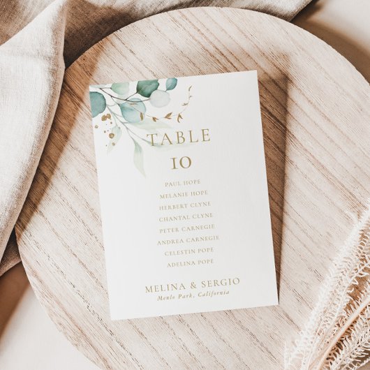 Gold Green Wedding Table 6 Zitkaartje Kaart