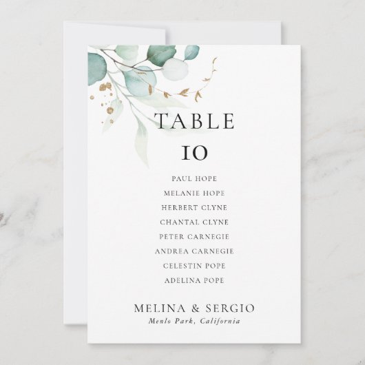 Gold Green Wedding Table 6 Zitkaartje Kaart (Voorkant)