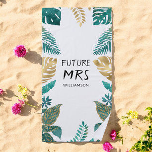 Gold Green White Tropical Future Mrs Beach Towel Strandlaken