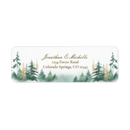 Gold Green Woodland Pine Trees Waterverf Etiket