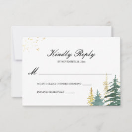 Gold Green Woodland Pine Trees Waterverf RSVP Kaartje