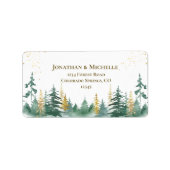 Gold Green Woodland Pine Trees Wedding Etiket (Voorkant)