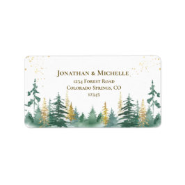 Gold Green Woodland Pine Trees Wedding Etiket