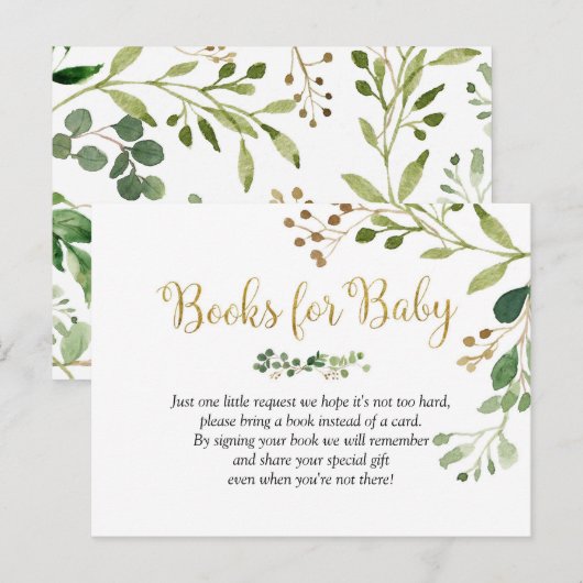 Gold Greenery Baby shower Boeken voor Baby Uitnodiging Briefkaart (Voorkant / Achterkant)
