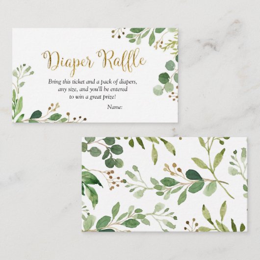 Gold Greenery Baby shower Diaper Raffle Informatiekaartje (Voorkant / Achterkant)
