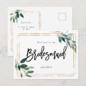 Gold Greenery, ben jij mijn bruidsmeisje kaart? Aankondigingskaart (Voorkant / Achterkant)