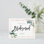Gold Greenery, ben jij mijn bruidsmeisje kaart? Aankondigingskaart (Staand voorkant)