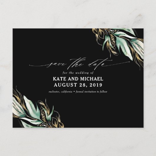 Gold Greenery Black Herfst Bewaar de datum Briefkaart (Voorkant)