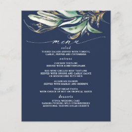 Gold Greenery Branch Navy Blue Menu