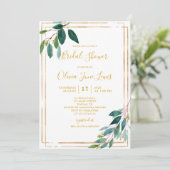 Gold Greenery Bridal Shower-uitnodigingen Save The Date (Staand voorkant)