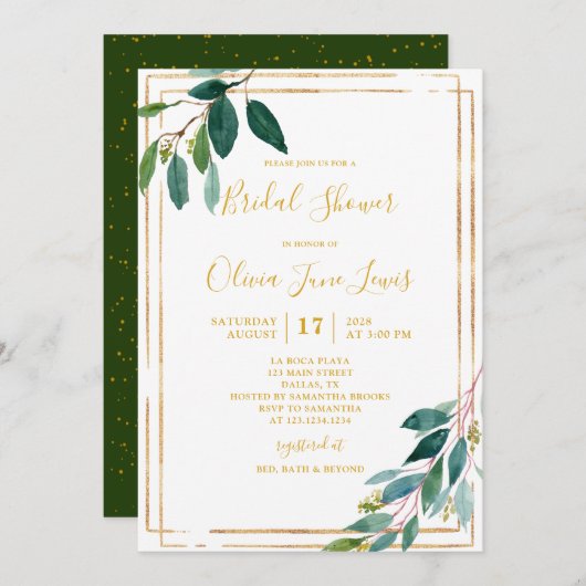 Gold Greenery Bridal Shower-uitnodigingen Save The Date (Voorkant / Achterkant)
