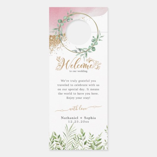 Gold Greenery bruiloft welkom niet storen Deurhanger (Achterkant)