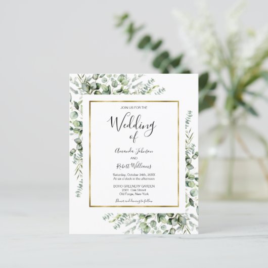 Gold Greenery Budget Wedding Invitting (Staand voorkant)