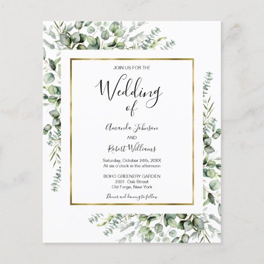 Gold Greenery Budget Wedding Invitting (Voorkant)