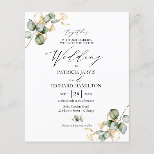 Gold Greenery Budget Wedding Invitting Flyer (Voorkant)