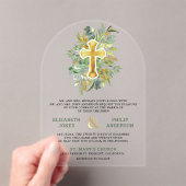 Gold Greenery Catholic Wedding Acryl Uitnodigingen (Insitu (Draagbaar))