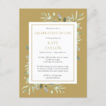 Gold Greenery Celebration of Life Invitation