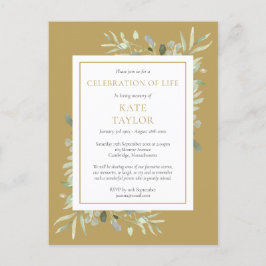 Gold Greenery Celebration of Life Invitation Aankondigingskaart