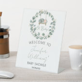 Gold greenery eucalyptus baby shower welkomstbord reclamebord met voetstuk (Insitu)
