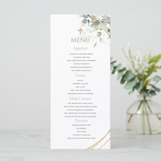 Gold Greenery Eucalyptus Boy Baptism Menu (Staand voorkant)