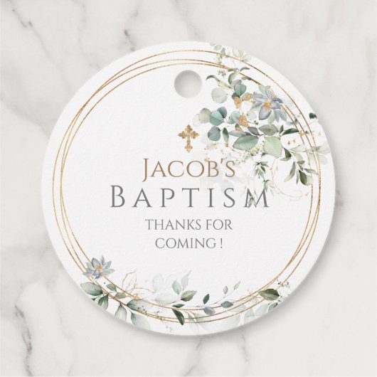 Gold Greenery Eucalyptus Boy Baptisme Bedankjes Labels (Achterkant)