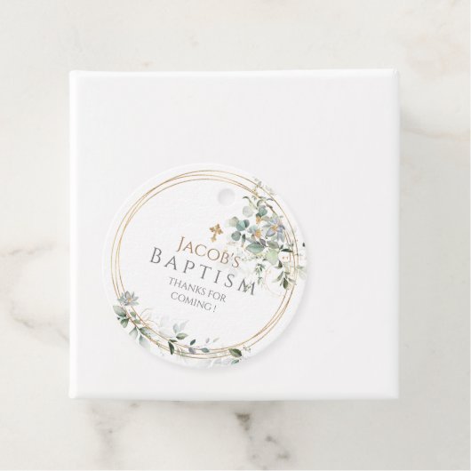 Gold Greenery Eucalyptus Boy Baptisme Bedankjes Labels (In situ)