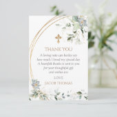 Gold Greenery Eucalyptus Boy Baptisme Bedankkaart (Staand voorkant)