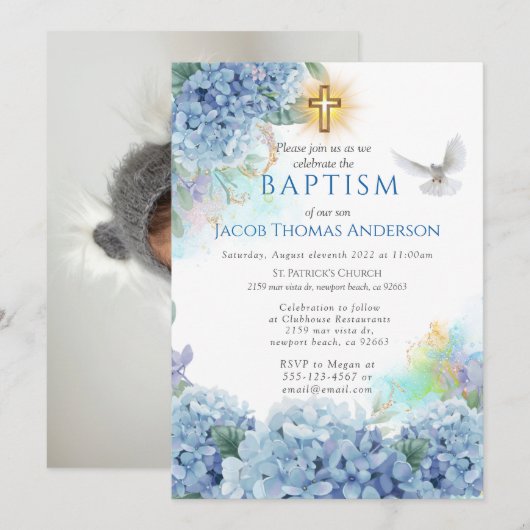 Gold Greenery Eucalyptus Boy Baptisme Invitation Kaart (Voorkant / Achterkant)