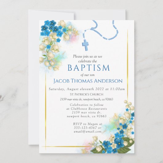Gold Greenery Eucalyptus Boy Baptisme Invitation Kaart (Voorkant)