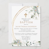 Gold Greenery Eucalyptus Boy Baptisme Invitation Kaart (Voorkant)