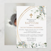 Gold Greenery Eucalyptus Boy Baptisme Invitation Kaart (Voorkant / Achterkant)