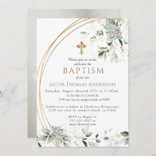 Gold Greenery Eucalyptus Boy Baptisme Invitation Kaart