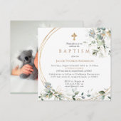 Gold Greenery Eucalyptus Boy Baptisme Invitation Kaart (Voorkant / Achterkant)