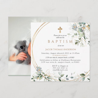 Gold Greenery Eucalyptus Boy Baptisme Invitation Kaart