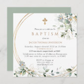 Gold Greenery Eucalyptus Boy Baptisme Invitation Kaart (Voorkant / Achterkant)