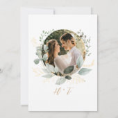 Gold Greenery Eucalyptus Photo Monogram Wedding  Kaart (Achterkant)