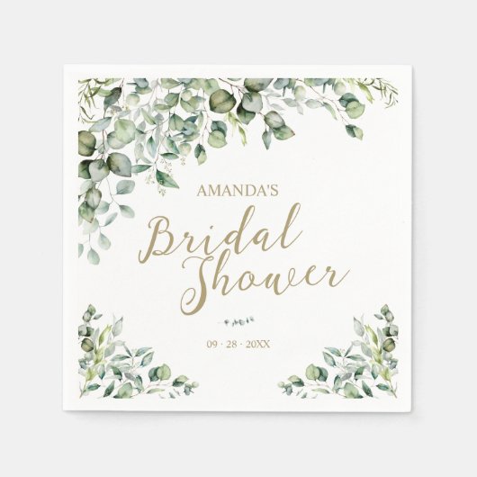 Gold Greenery Eucalyptus Vrijgezellenfeest Servet (Voorkant)