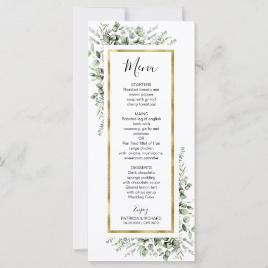Gold Greenery Eucalyptus Wedding Menu (Voorkant)