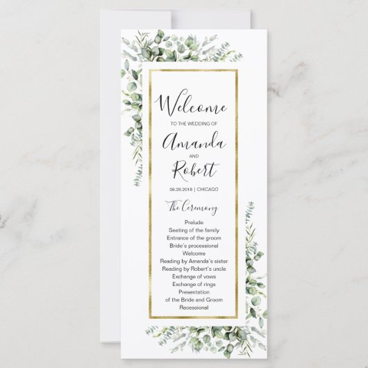 Gold Greenery Eucalyptus Wedding Programme (Voorkant)