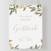 Gold Greenery Fall Weddenschap Foto Guestbook Poster