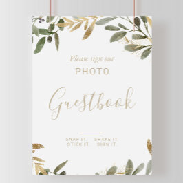 Gold Greenery Fall Weddenschap Foto Guestbook Poster