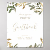 Gold Greenery Fall Weddenschap Foto Guestbook Poster (Voorkant)