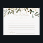 Gold Greenery Fall Wedding Advice Kaart<br><div class="desc">Deze gouden bruine herfstbruidskaart is perfect voor een moderne bruiloft. Het ontwerp is kenmerkend voor artistiek groen en goudblad. Deze kaarten zijn perfect voor een bruiloft,  vrijgezellenfeest,  baby shower,  graduatiedag en nog veel meer. Pas de kaarten aan met de namen van de bruid en de bruidegom,  ouders-aan-zijn of afstuderen.</div>