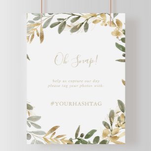 Gold Greenery Fall Wedding Oh Snap Sign Poster