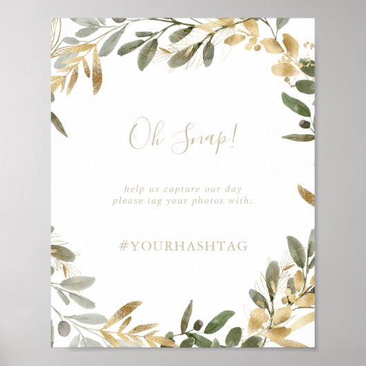 Gold Greenery Fall Wedding Oh Snap Sign Poster (Voorkant)
